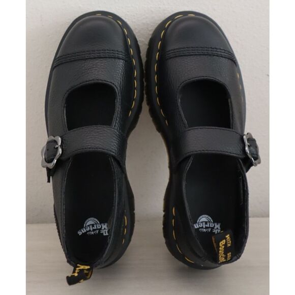 Dr Martens Women's Sz 10 Black Addina Flower Buckle Leather Platform Shoes - Picture 3 of 16